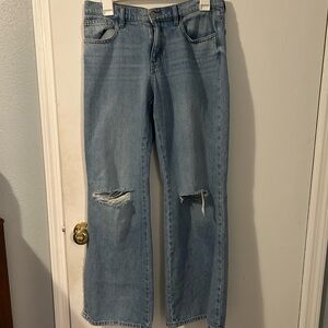 Forever 21 Light Blue Distressed Flare Jeans